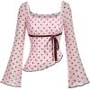 image:imageMakeMeChic Womens Boho 70s Mesh Tops Polka Dots Bell Sleeve Square Neck Peplum Blouse TopPink