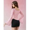 image:imageMakeMeChic Womens Boho 70s Mesh Tops Polka Dots Bell Sleeve Square Neck Peplum Blouse TopPink