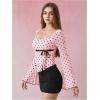 image:imageMakeMeChic Womens Boho 70s Mesh Tops Polka Dots Bell Sleeve Square Neck Peplum Blouse TopPink