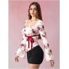 image:imageMakeMeChic Womens Boho 70s Mesh Tops Polka Dots Bell Sleeve Square Neck Peplum Blouse TopRed and White