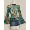 image:imageMakeMeChic Womens Boho Clothes Spring Bell Sleeve Tee Shirt V Neck Floral Tops Vacation OutfitsMulticolor