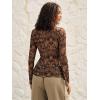 image:imageMakeMeChic Womens Boho Paisley Print V Neck Sheer Blouse Ruched Button Down Long Sleeve Mesh Western TopsBrown