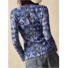 image:imageMakeMeChic Womens Boho Paisley Print V Neck Sheer Blouse Ruched Button Down Long Sleeve Mesh Western TopsMulticolor