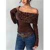 image:imageMakeMeChic Womens Cheetah Print Faux Fur T Shirt Off The Shoulder Ruched Y2k Club Crop TopsBrown