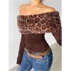 image:imageMakeMeChic Womens Cheetah Print Faux Fur T Shirt Off The Shoulder Ruched Y2k Club Crop TopsBrown