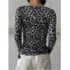 image:imageMakeMeChic Womens Cheetah Print Scoop Neck T Shirt Long Sleeve Rib Knit Y2k Going Out TopsBlack and White
