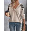 image:imageMakeMeChic Womens Cheetah Print T Shirts V Neck Long Sleeve Leopard Dressy Tee TopsKhaki