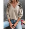 image:imageMakeMeChic Womens Cheetah Print T Shirts V Neck Long Sleeve Leopard Dressy Tee TopsKhaki