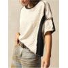 image:imageMakeMeChic Womens Color Block Crew Neck Knit T Shirt Textured Short Sleeve Fall Sweater ShirtBlack and White