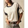 image:imageMakeMeChic Womens Color Block Crew Neck Knit T Shirt Textured Short Sleeve Fall Sweater ShirtBlack and White