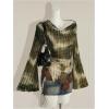 image:imageMakeMeChic Womens Cowl Neck Tops Tie Dye Shirt Bell Sleeve Hanky Hem Draped Going Out Crop TopsArmy Green
