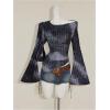 image:imageMakeMeChic Womens Cowl Neck Tops Tie Dye Shirt Bell Sleeve Hanky Hem Draped Going Out Crop TopsBlue