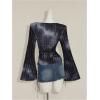 image:imageMakeMeChic Womens Cowl Neck Tops Tie Dye Shirt Bell Sleeve Hanky Hem Draped Going Out Crop TopsBlue