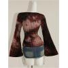 image:imageMakeMeChic Womens Cowl Neck Tops Tie Dye Shirt Bell Sleeve Hanky Hem Draped Going Out Crop TopsBrown