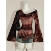 image:imageMakeMeChic Womens Cowl Neck Tops Tie Dye Shirt Bell Sleeve Hanky Hem Draped Going Out Crop TopsBrown