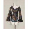 image:imageMakeMeChic Womens Cowl Neck Tops Tie Dye Shirt Bell Sleeve Hanky Hem Draped Going Out Crop TopsMulticolor