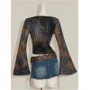 image:imageMakeMeChic Womens Cowl Neck Tops Tie Dye Shirt Bell Sleeve Hanky Hem Draped Going Out Crop TopsMulticolor