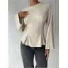 image:imageMakeMeChic Womens Crewneck Tops Cinched Waist Long Sleeve Work Office T ShirtApricot