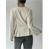 image:imageMakeMeChic Womens Crewneck Tops Cinched Waist Long Sleeve Work Office T ShirtApricot