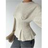 image:imageMakeMeChic Womens Crewneck Tops Cinched Waist Long Sleeve Work Office T ShirtApricot