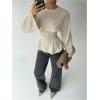 image:imageMakeMeChic Womens Crewneck Tops Cinched Waist Long Sleeve Work Office T ShirtApricot