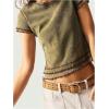 image:imageMakeMeChic Womens Crop Tee Shirt Ruffle Trim Short Sleeve Crew Neck Slim Fitted Casual Knit TopGreen