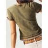 image:imageMakeMeChic Womens Crop Tee Shirt Ruffle Trim Short Sleeve Crew Neck Slim Fitted Casual Knit TopGreen