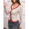 image:imageMakeMeChic Womens Floral Button Down Shirts Lace V Neck Long Sleeve Boho Cute TopsApricot
