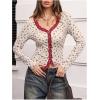 image:imageMakeMeChic Womens Floral Button Down Shirts Lace V Neck Long Sleeve Boho Cute TopsApricot