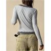 image:imageMakeMeChic Womens Floral Button Down Shirts Lace V Neck Long Sleeve Boho Cute TopsGrey