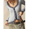 image:imageMakeMeChic Womens Floral Button Down Shirts Lace V Neck Long Sleeve Boho Cute TopsGrey