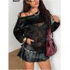 image:imageMakeMeChic Womens Floral Lace Number Jersey Shirt Long Sleeve Sheer Off The Shoulder Y2K Tee TopsBlack