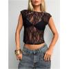 image:imageMakeMeChic Womens Floral Lace Tee Shirts Mesh Sheer Cap Sleeve Y2K Crop Concert Tops New Years Eve OutfitBlack