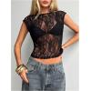 image:imageMakeMeChic Womens Floral Lace Tee Shirts Mesh Sheer Cap Sleeve Y2K Crop Concert Tops New Years Eve OutfitBlack