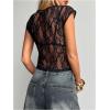 image:imageMakeMeChic Womens Floral Lace Tee Shirts Mesh Sheer Cap Sleeve Y2K Crop Concert Tops New Years Eve OutfitBlack