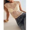 image:imageMakeMeChic Womens Floral Lace Tee Shirts Mesh Sheer Cap Sleeve Y2K Crop Concert Tops New Years Eve OutfitYellow