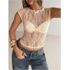 image:imageMakeMeChic Womens Floral Lace Tee Shirts Mesh Sheer Cap Sleeve Y2K Crop Concert Tops New Years Eve OutfitYellow