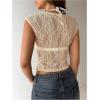 image:imageMakeMeChic Womens Floral Lace Tee Shirts Mesh Sheer Cap Sleeve Y2K Crop Concert Tops New Years Eve OutfitYellow