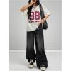 image:imageMakeMeChic Womens Football Jersey Shirt Graphic Tee Oversized Off The Shoulder Half Sleeve Sports TopsBeige