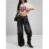 image:imageMakeMeChic Womens Football Jersey Shirt Graphic Tee Oversized Off The Shoulder Half Sleeve Sports TopsBeige