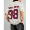 image:imageMakeMeChic Womens Football Jersey Shirt Graphic Tee Oversized Off The Shoulder Half Sleeve Sports TopsBeige