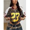 image:imageMakeMeChic Womens Football Jersey Shirt Graphic Tee Oversized Off The Shoulder Half Sleeve Sports TopsBrown