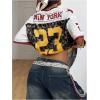 image:imageMakeMeChic Womens Football Jersey Shirt Graphic Tee Oversized Off The Shoulder Half Sleeve Sports TopsBrown