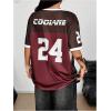 image:imageMakeMeChic Womens Football Jersey Shirt Graphic Tee Oversized Off The Shoulder Half Sleeve Sports TopsBurgundy