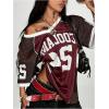 image:imageMakeMeChic Womens Football Jersey Shirt Graphic Tee Oversized Off The Shoulder Half Sleeve Sports TopsBurgundy