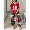image:imageMakeMeChic Womens Football Jersey Shirt Graphic Tee Oversized Off The Shoulder Half Sleeve Sports TopsRed