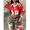 image:imageMakeMeChic Womens Football Jersey Shirt Graphic Tee Oversized Off The Shoulder Half Sleeve Sports TopsRed