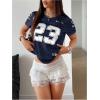 image:imageMakeMeChic Womens Football Jersey Shirts Soccer Jersey Number Oversized Y2K Tee TopsDark Blue