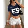 image:imageMakeMeChic Womens Football Jersey Shirts Soccer Jersey Number Oversized Y2K Tee TopsDark Blue