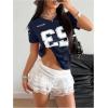 image:imageMakeMeChic Womens Football Jersey Shirts Soccer Jersey Number Oversized Y2K Tee TopsDark Blue